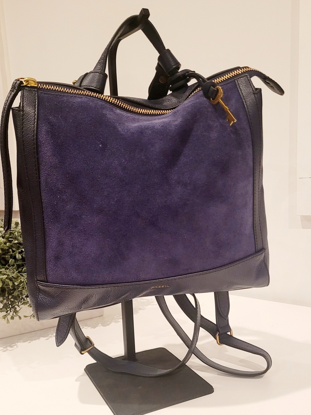 Fossil Elina Suede & Leather Convertible Backpack NWOT
